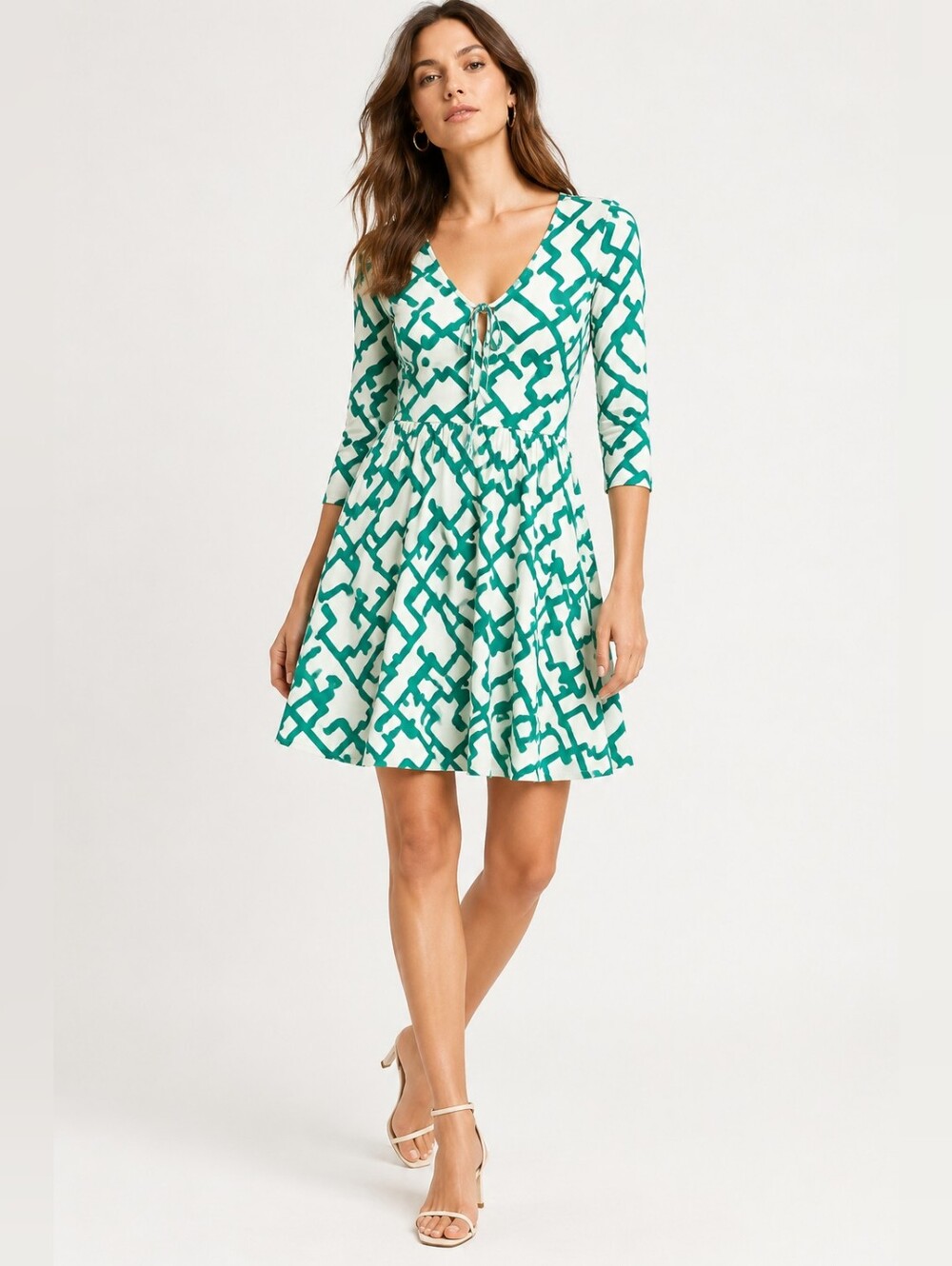 French Connection NWT Geo Print Fit Flare Mini Dress Green Size 4